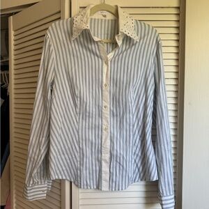 Escada Navy and White Striped Shirt